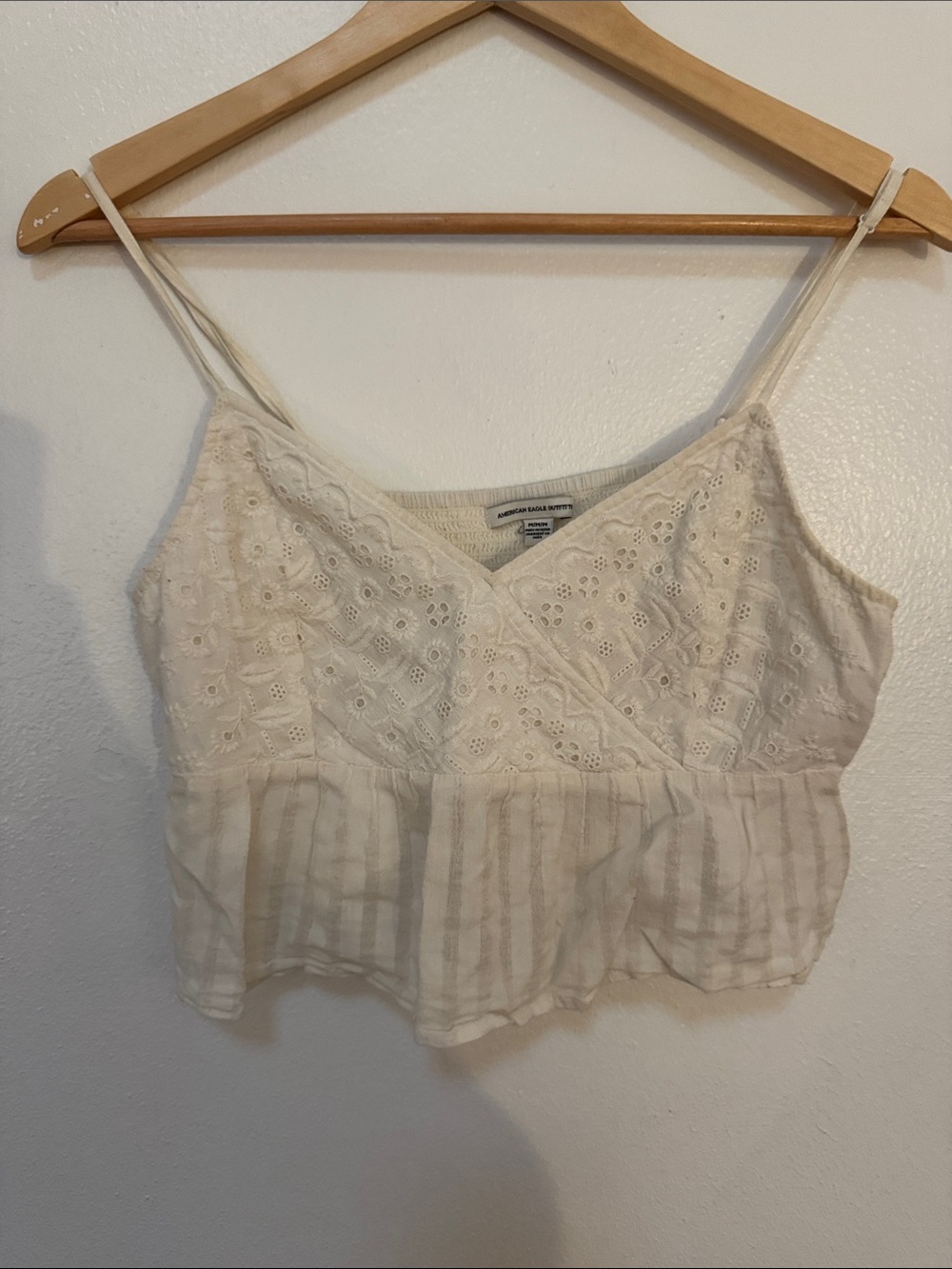American Eagle Outfitters Cream Eyelet Spaghetti Strap Crop Top